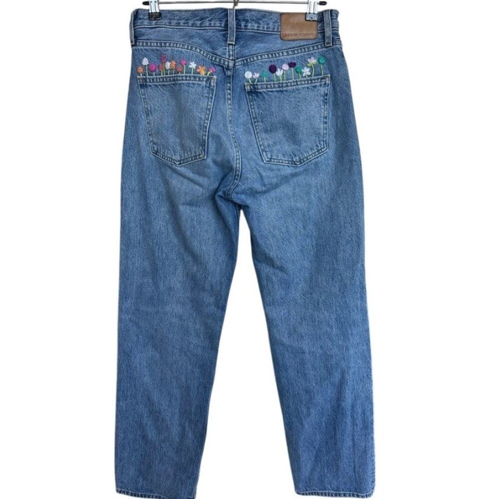 Denim Forum The 90s Iggy Lo Rise Baggy Jeans Women's Size 26 Floral Embroidered